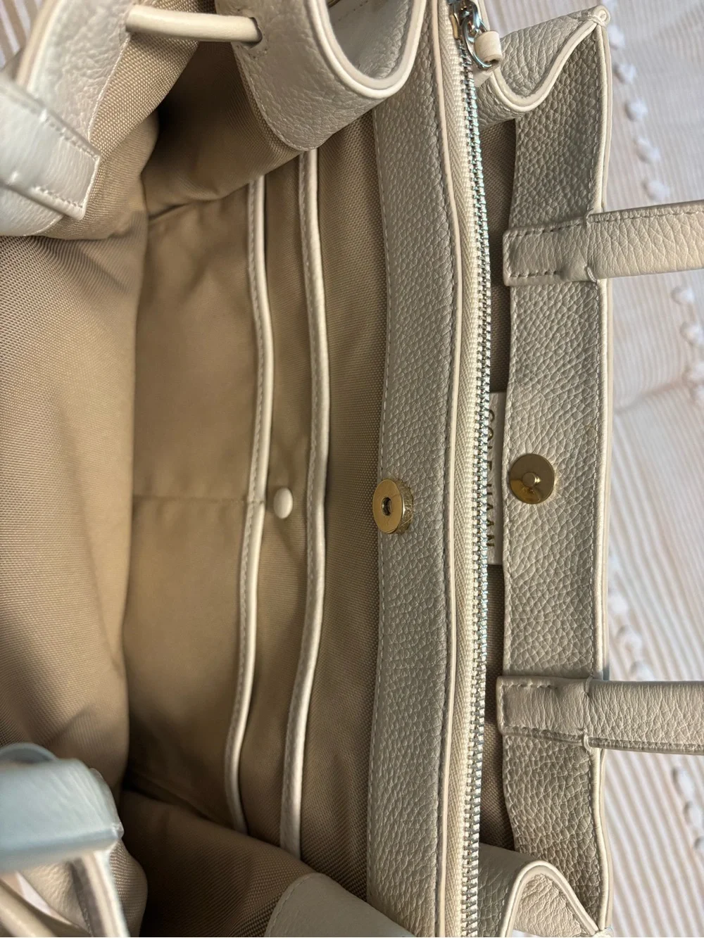 Cole Haan Ivory Pebble Leather Drawstring Tote